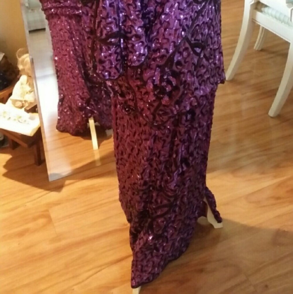 Purple Beaded Sheer sequin 2pc Top And Skirt - Picture 4 of 17